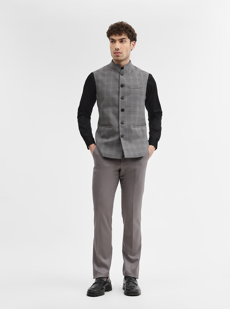 Grey Checked Regular Fit Modi Jacket | JadeBlue