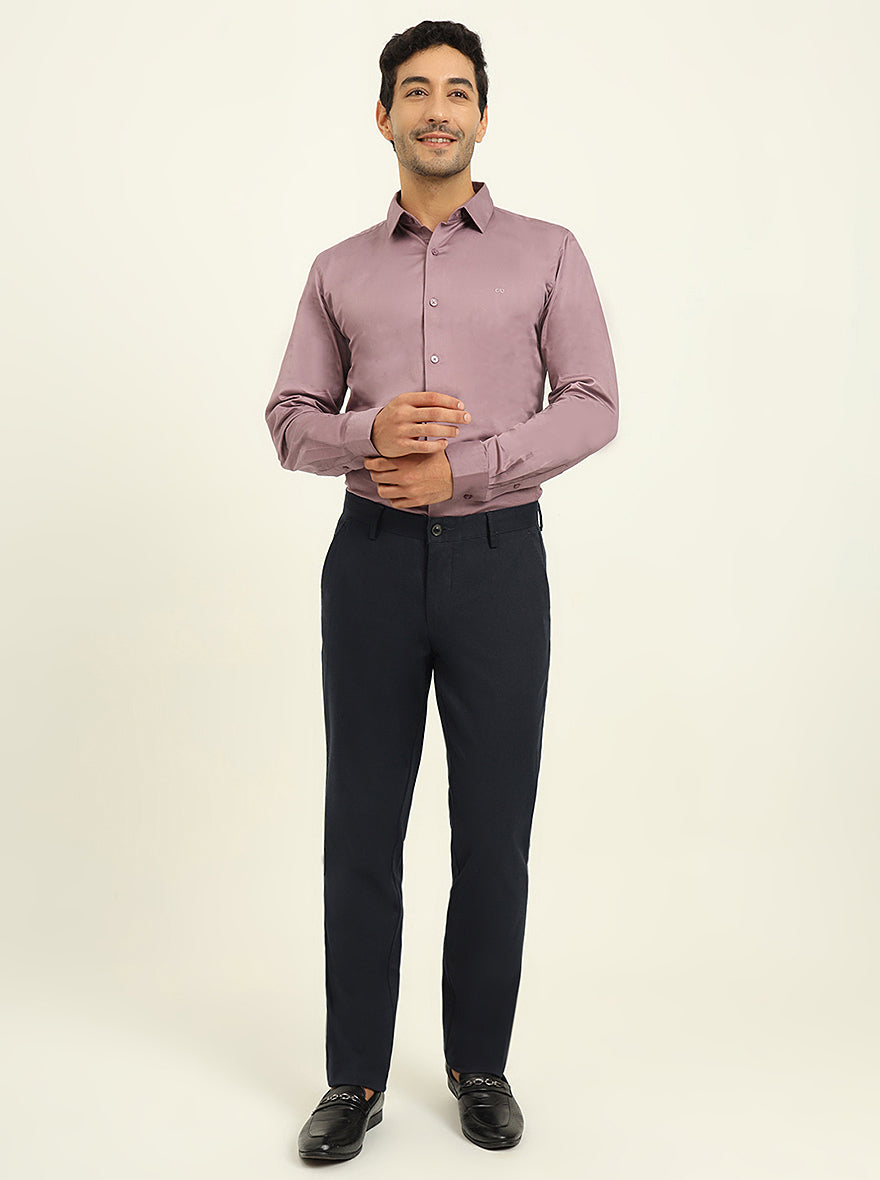 Navy Blue Printed Uno Fit Casual Trouser | JadeBlue