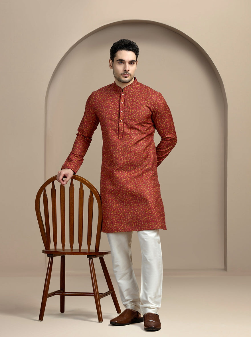 Dark Red Printed Kurta | The Kurta Company