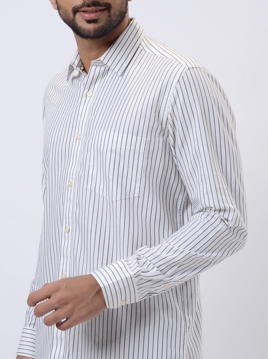 White Striped Slim Fit Semi Casual Shirt | JadeBlue