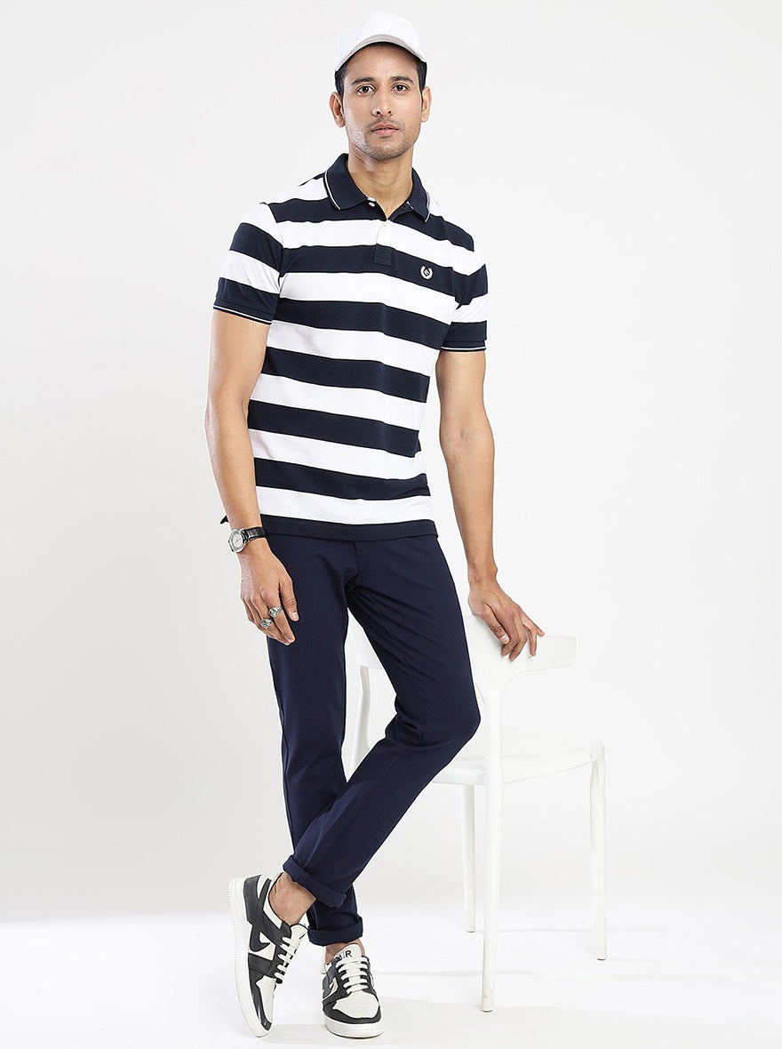 Navy Blue Solid Venice Fit Casual Trouser | JadeBlue
