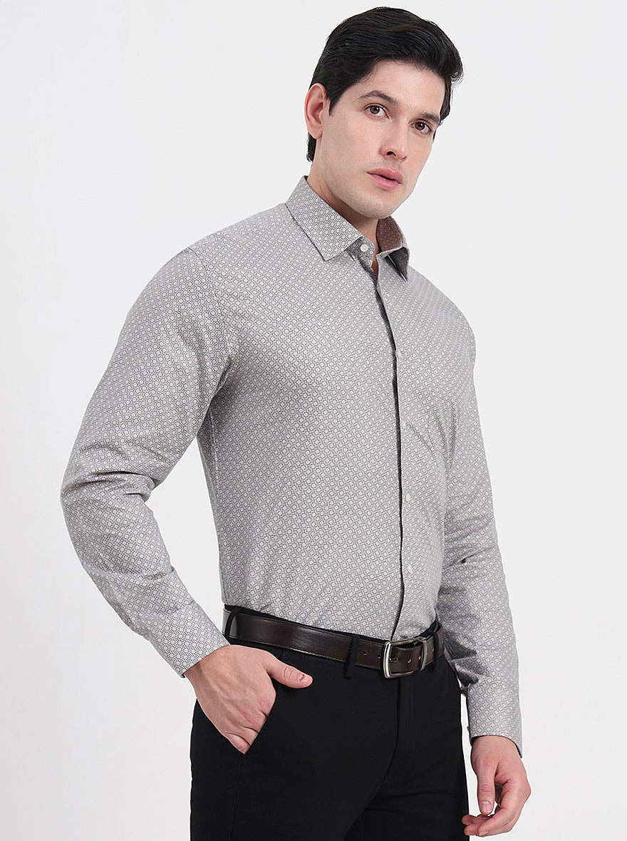 Grey & Black Printed Regular Fit Formal Shirt | JadeBlue