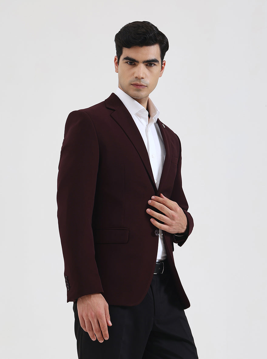 Wine Solid Regular Fit Blazer | Wyre