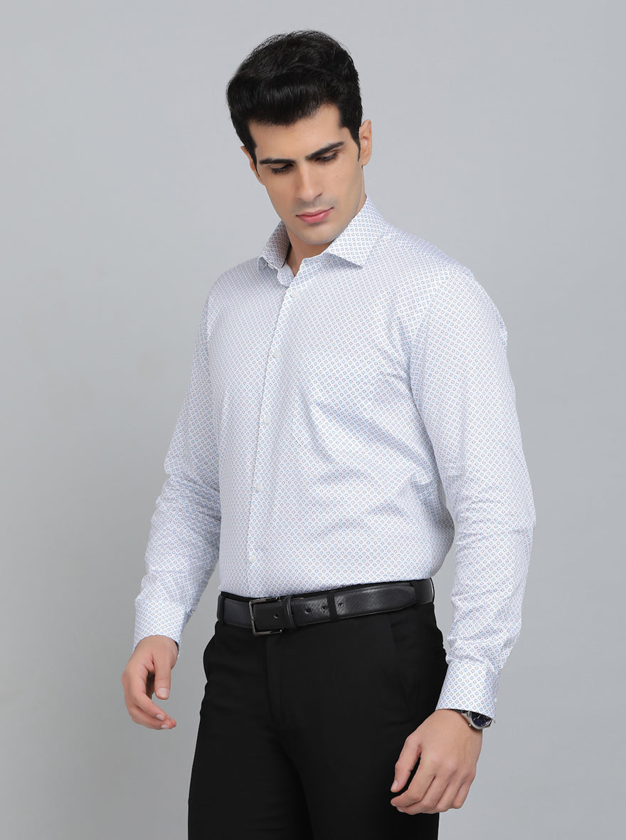 White Printed Regular Fit Formal Shirt | Greenfibre