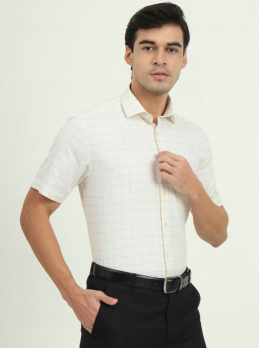 Off-White & Grey Checked Regular Fit Formal Shirt | Greenfibre