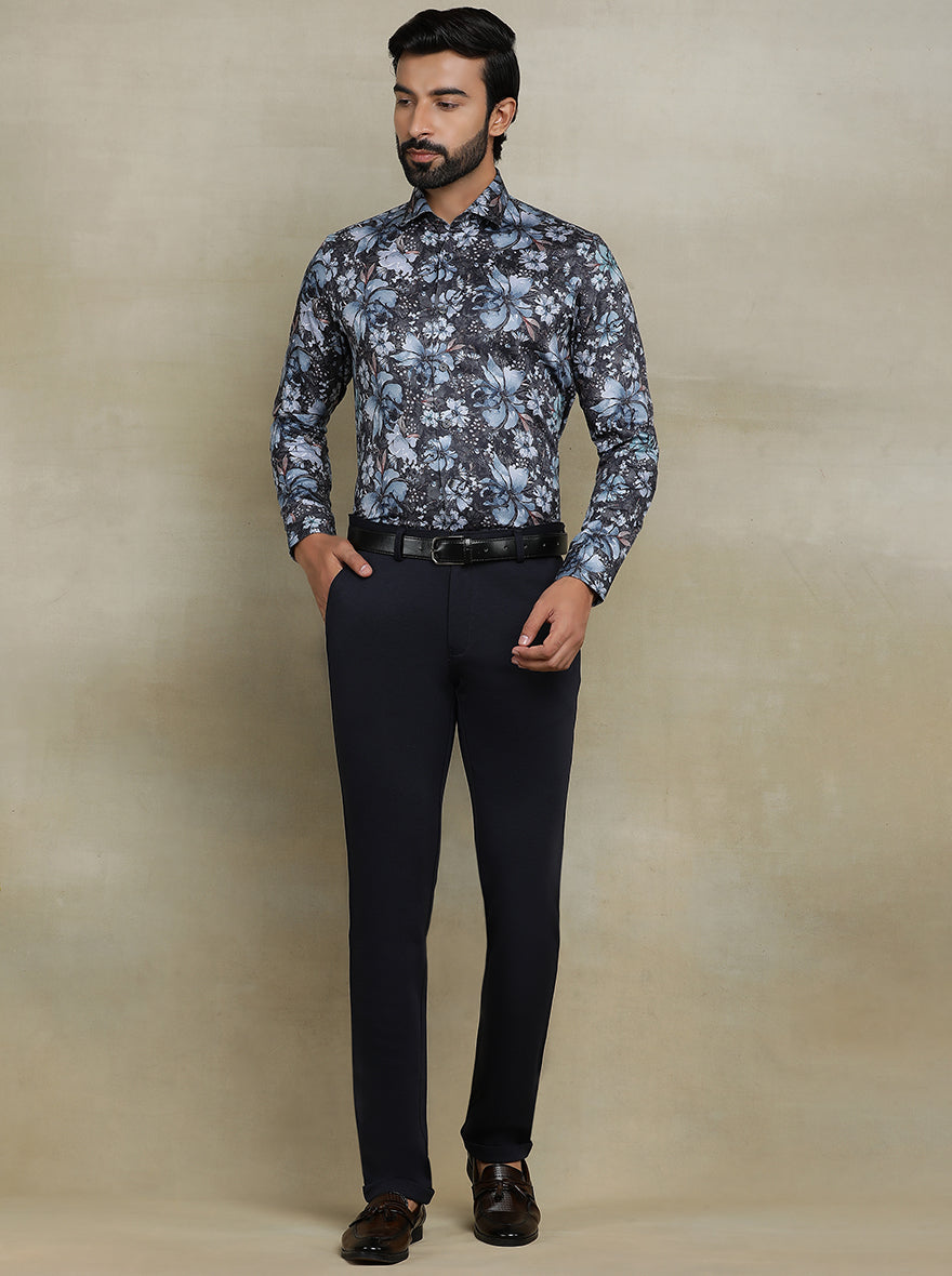 Dark Grey Printed Slim fit Party Wear Shirt | JB Studio