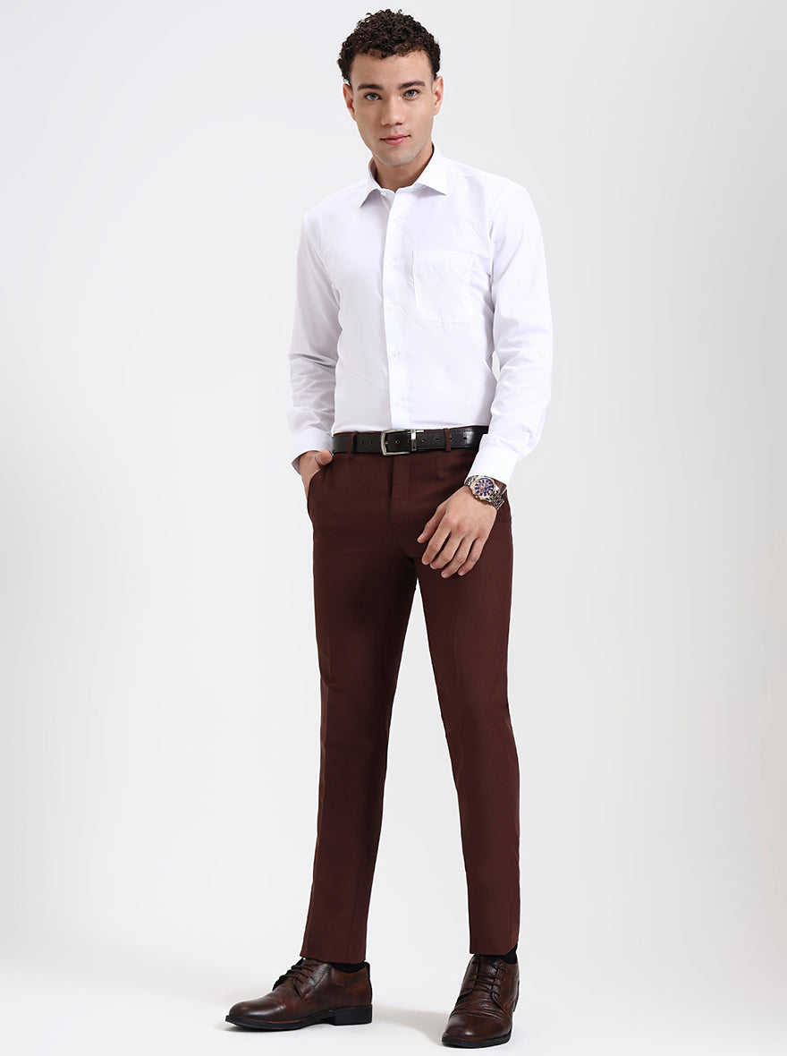 Rust Solid Slim Fit Formal Trouser | Metal