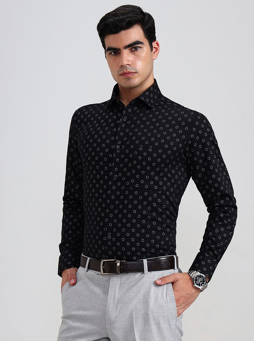 Black Printed Slim Fit Formal Shirt | Metal