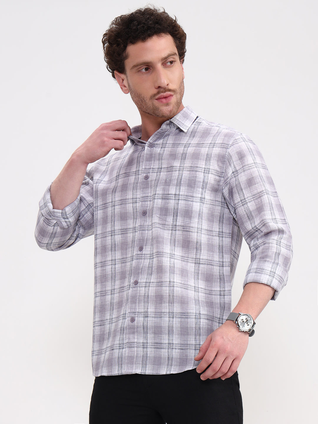Grey Checked Slim Fit Casual Shirt | Greenfibre