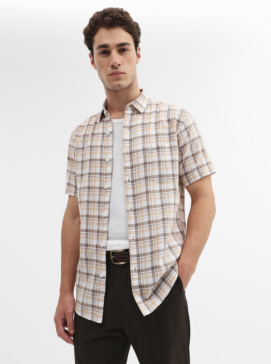 Brown Checked Slim Fit Casual Shirt | JadeBlue