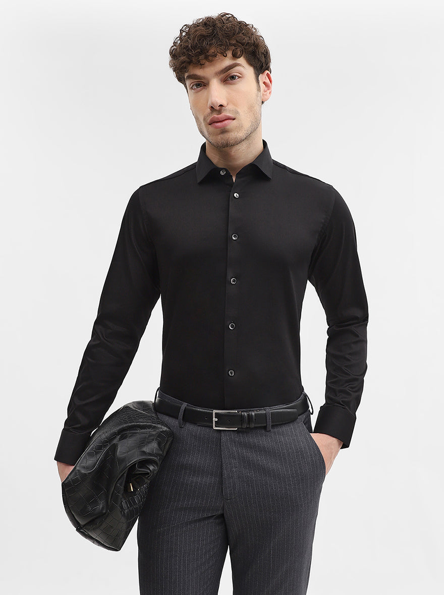 Black Solid Slim Fit Party Wear Shirt | Wyre