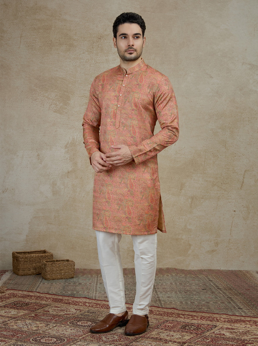 Peach Printed Kurta | The Kurta Company