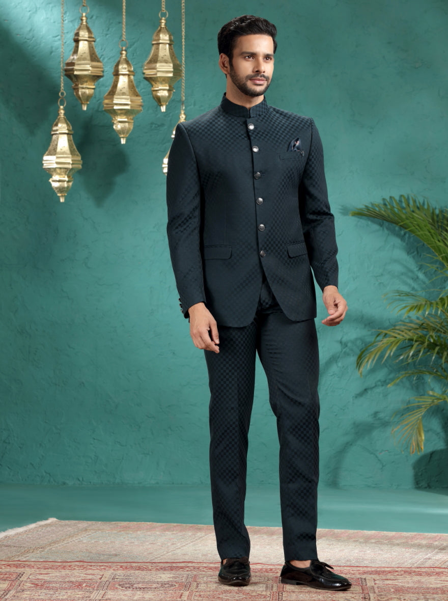 Peacock Green Printed Jodhpuri Suit | JadeBlue