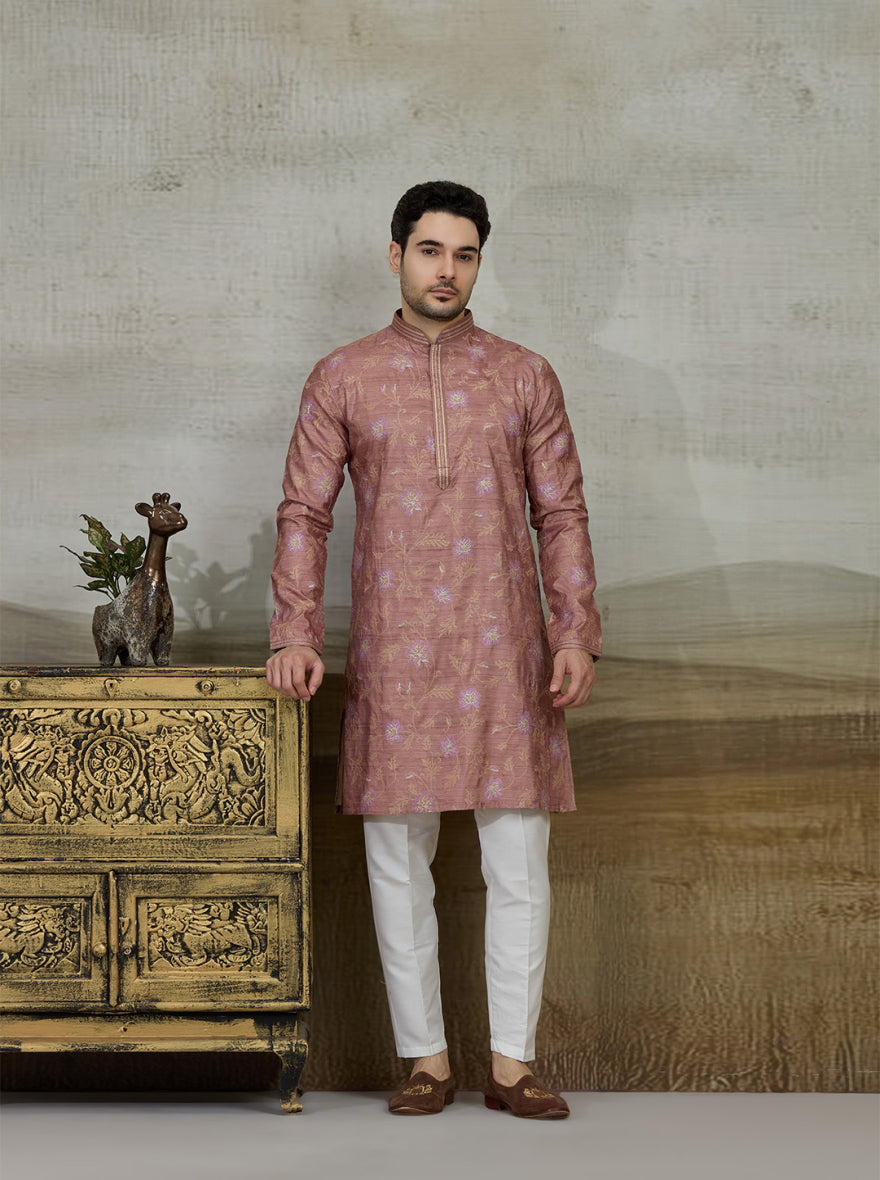 Brown & Purple Embroidered Kurta Pajama | TULA