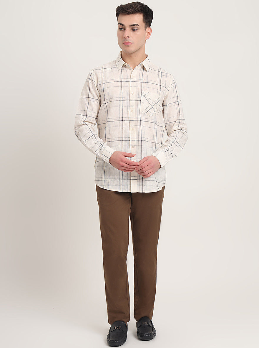 White Checked Slim Fit Casual Shirt | JadeBlue