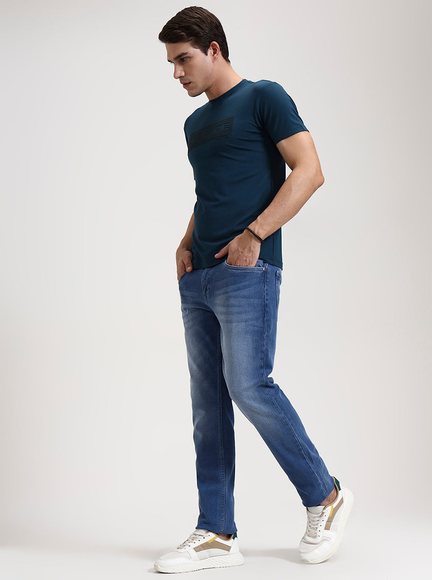 Teal Printed Slim Fit T-Shirt | JadeBlue
