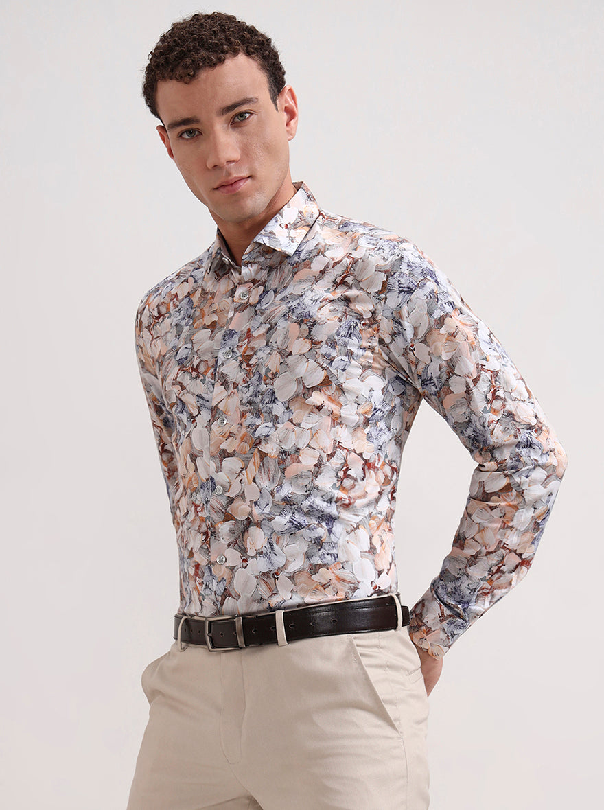 Peach Printed Slim Fit Party Wear Shirt | Wyre