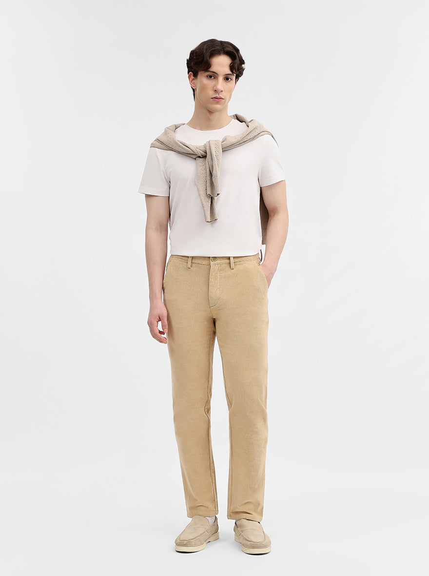 Beige Striped Uno Fit Casual Trouser | JadeBlue