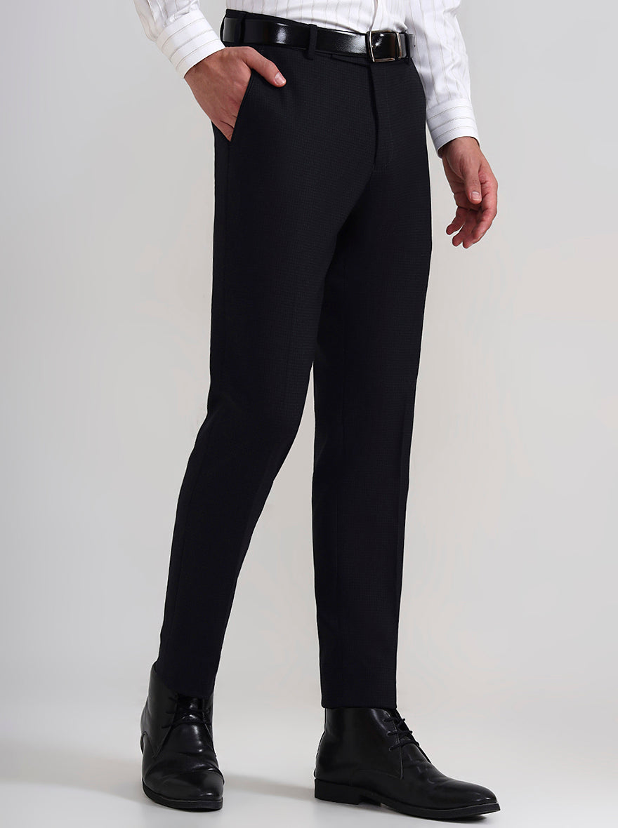 Grey Checked Slim Fit Formal Trouser | JadeBlue Youth