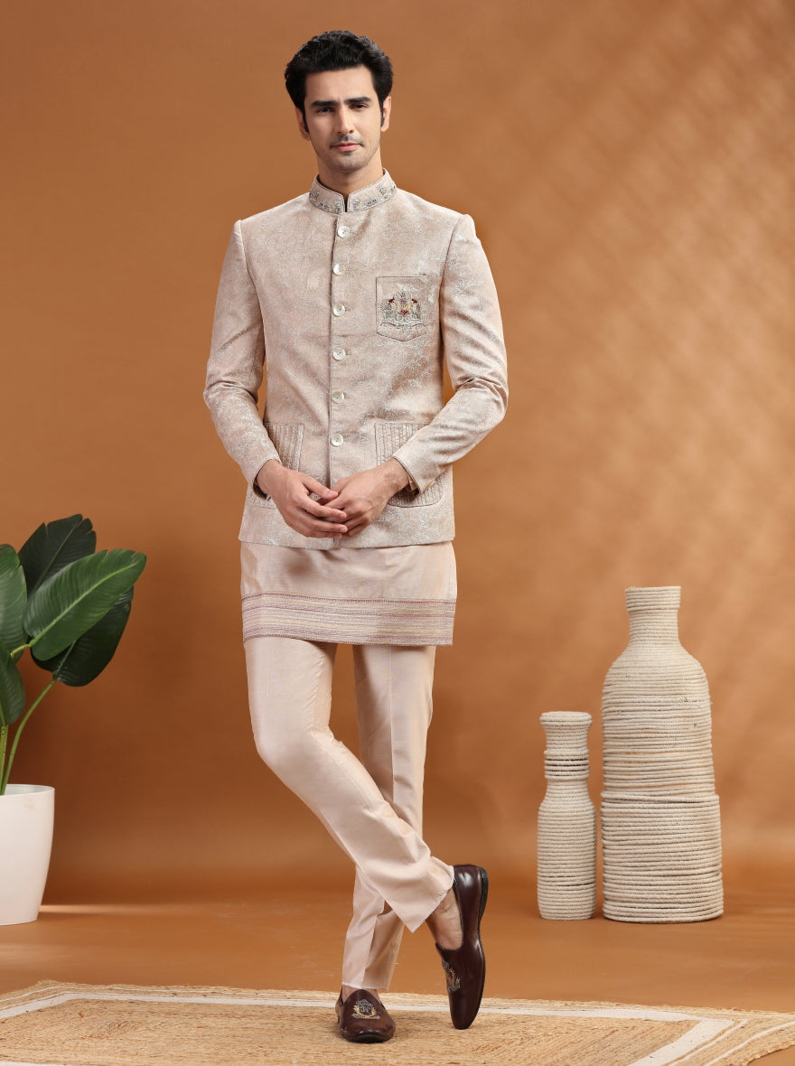 Dusty Pink Embroidered Jodhpuri Suit | TULA