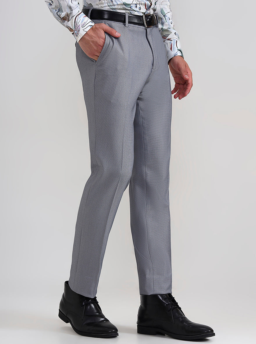 Grey Solid Slim Fit Formal Trouser | JadeBlue Youth
