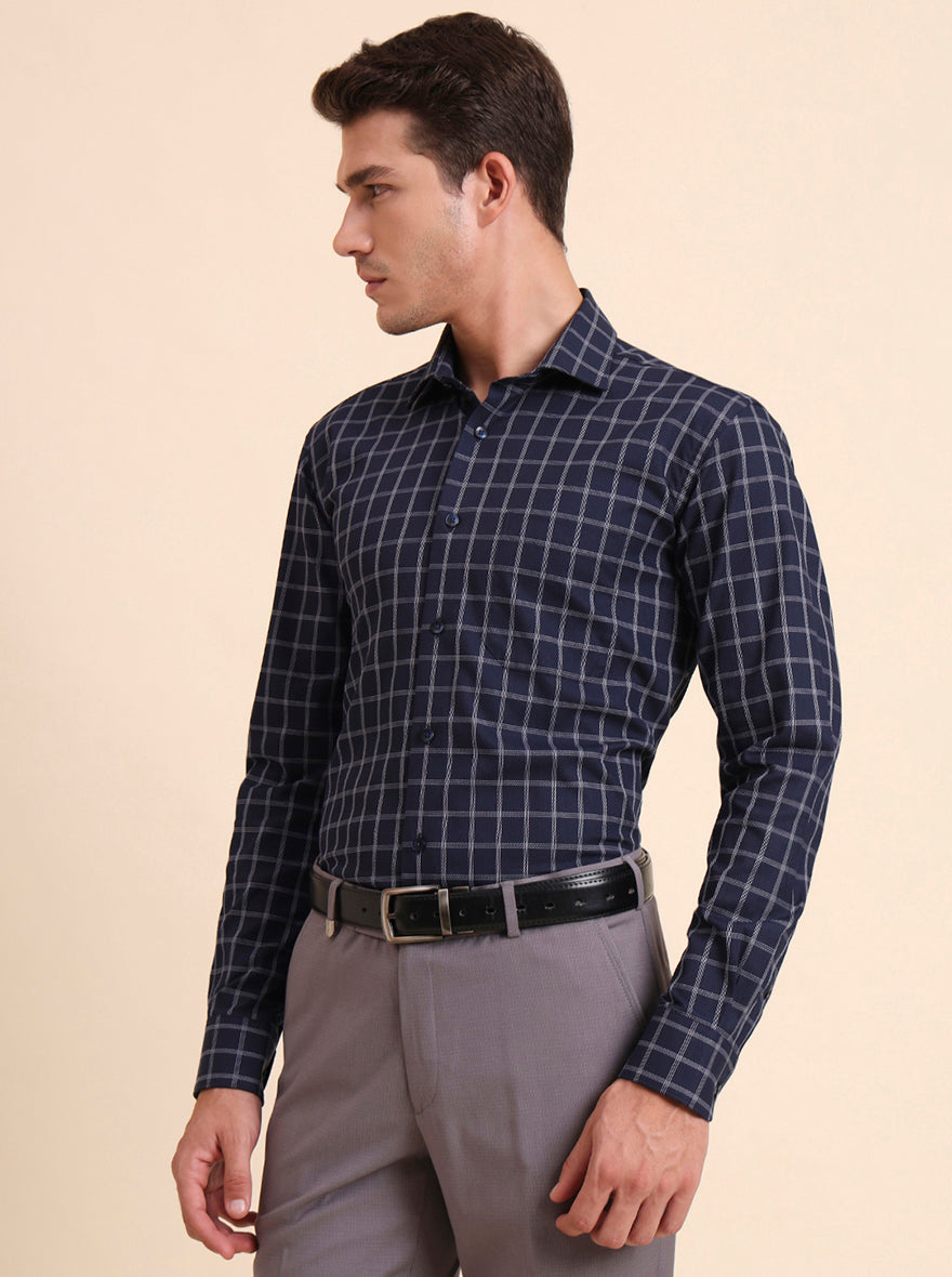 Blue Checked Slim Fit Formal Shirt | Metal