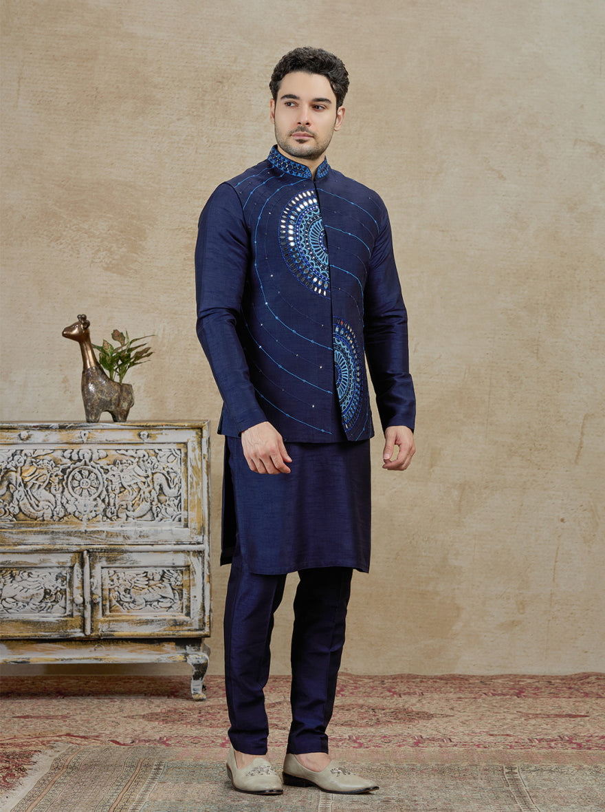 Blue Embroidered Kurta Pajama with Koti | TULA
