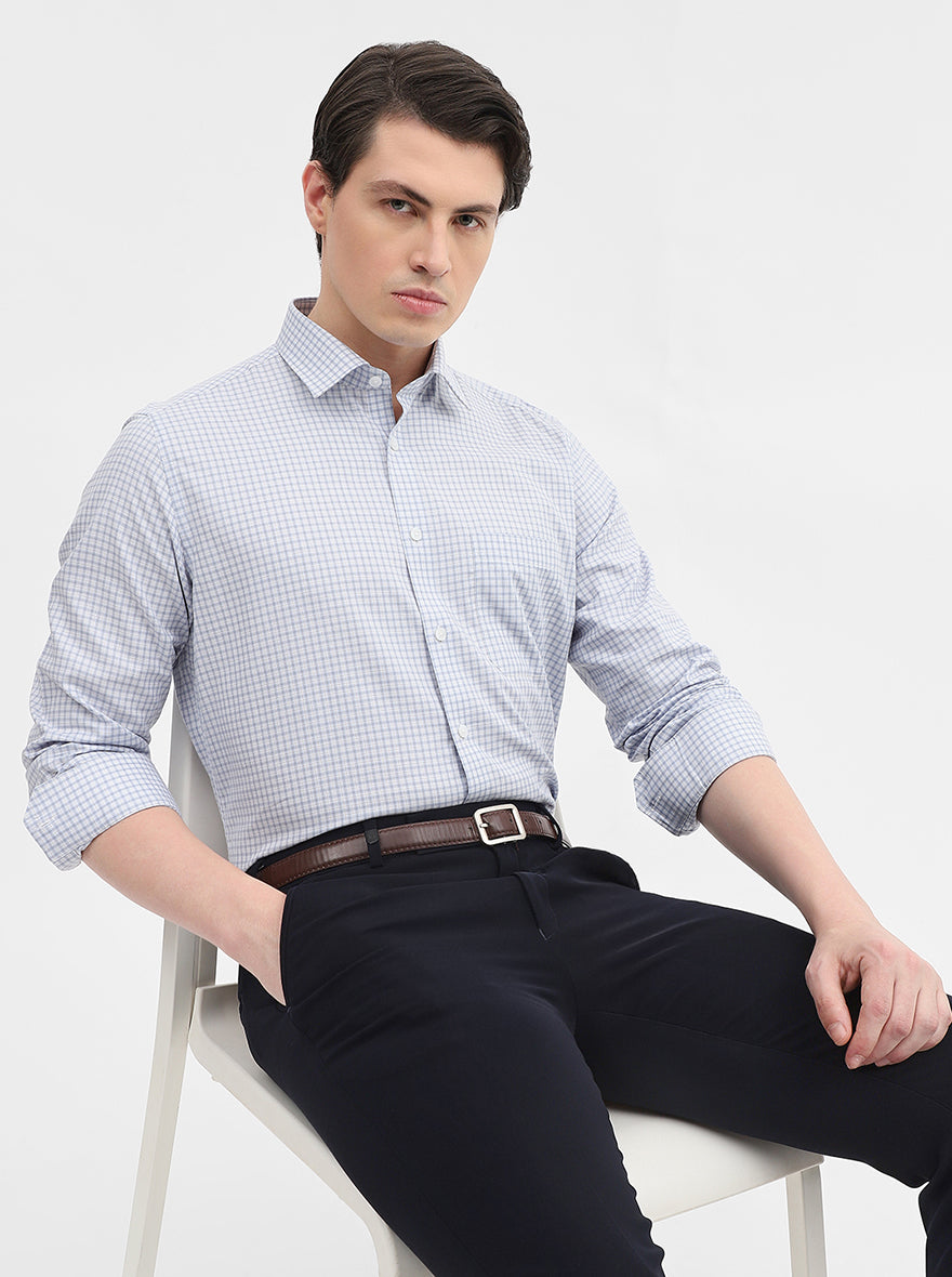 Blue & White Checked Regular Fit Formal Shirt | JadeBlue
