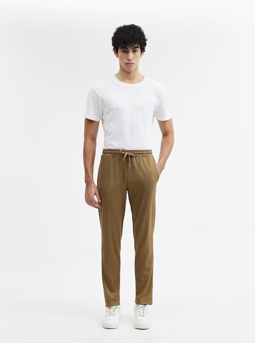 Khaki Striped Slim Fit Track Pant | JadeBlue