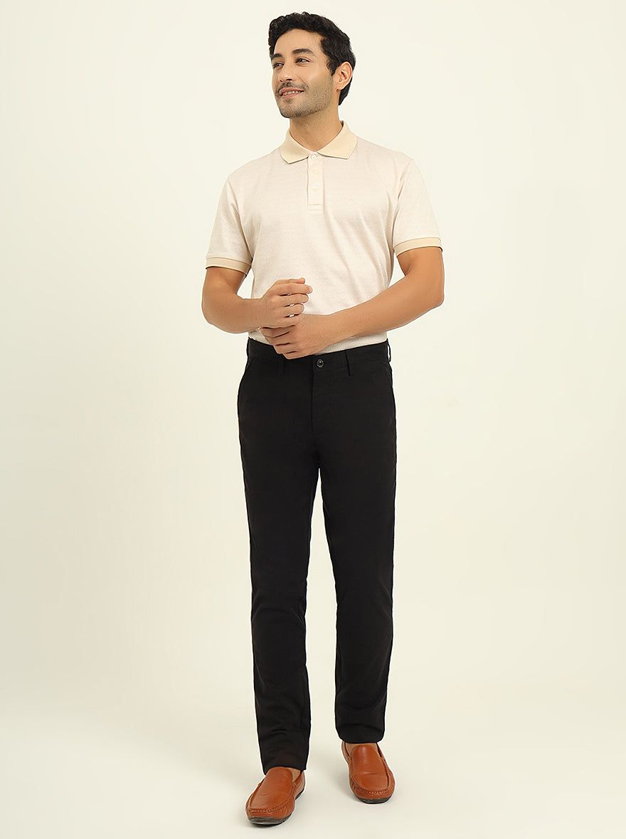 Black Solid Uno Fit Casual Trouser | JadeBlue
