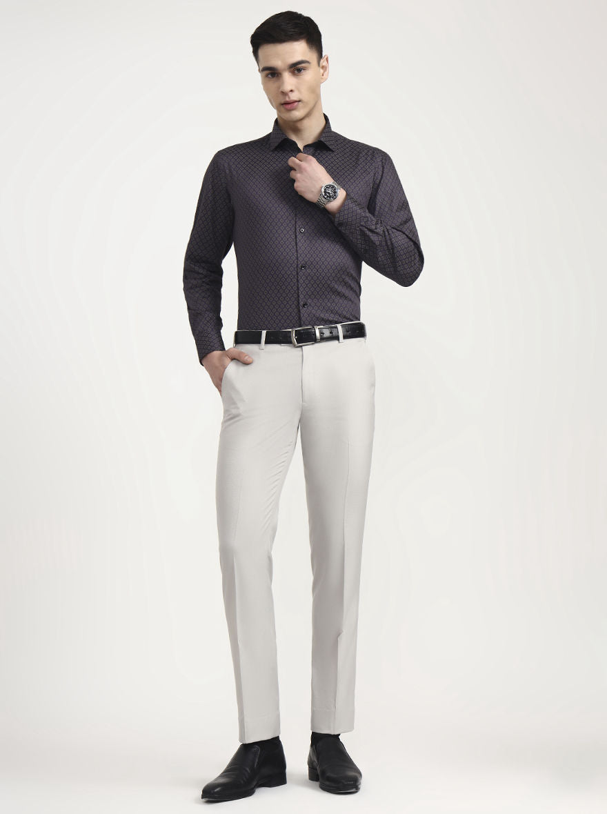 Light Grey Solid Slim Fit Formal Trouser | JadeBlue Super Luxe
