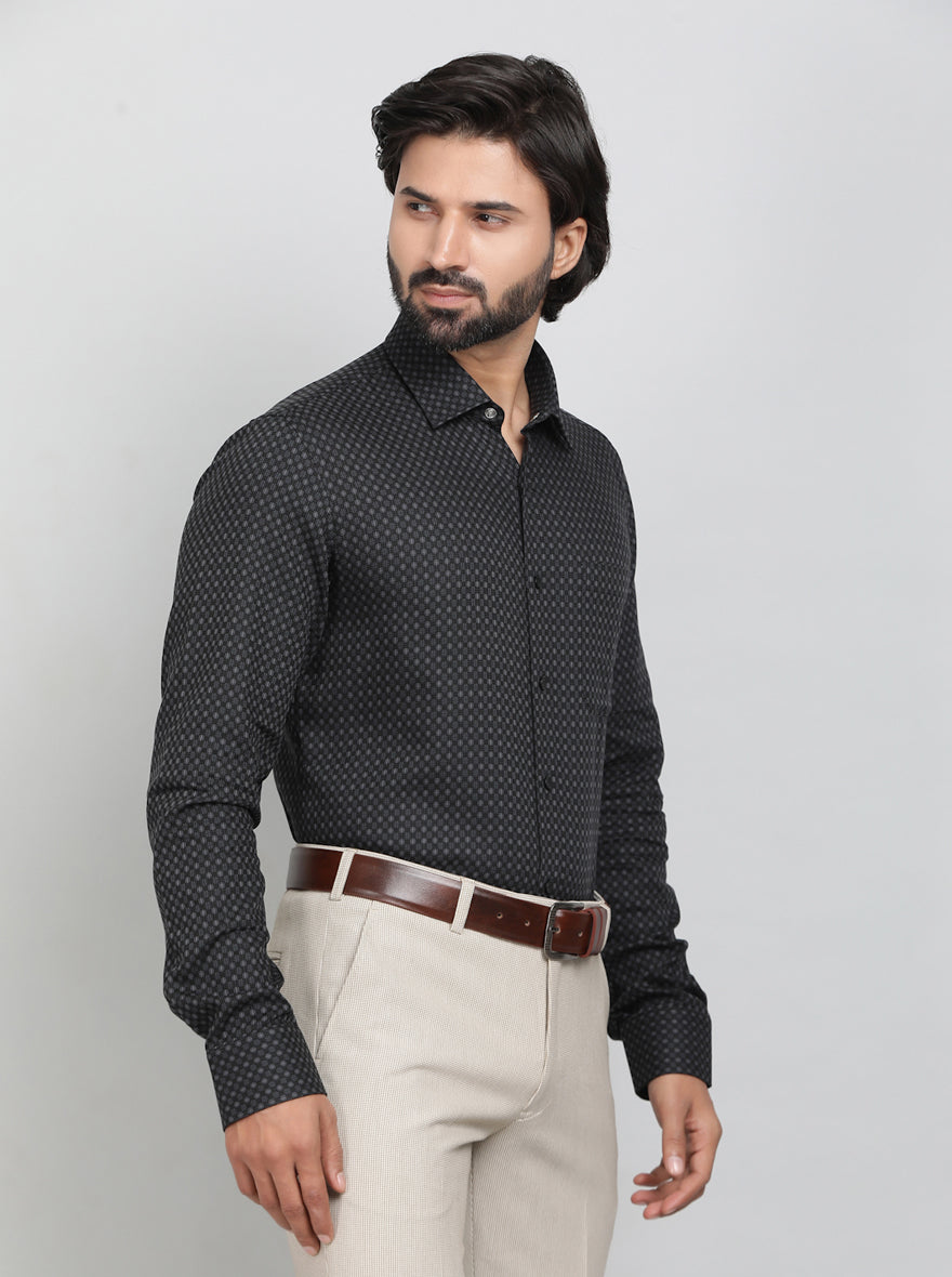 Dark Grey Checked Slim Fit Formal Shirt | JadeBlue Youth