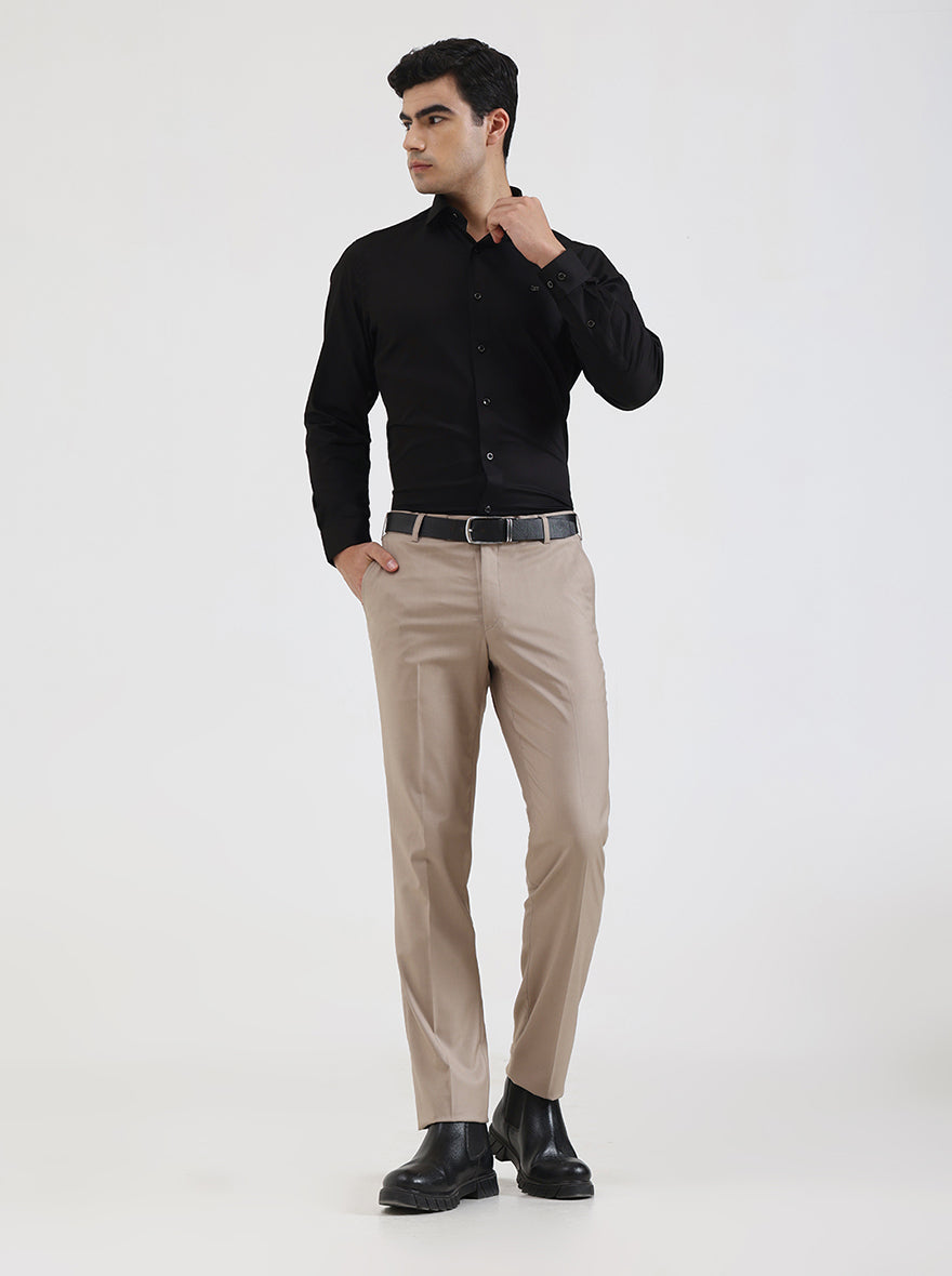 Fawn Solid Slim Fit Formal Trouser | Metal
