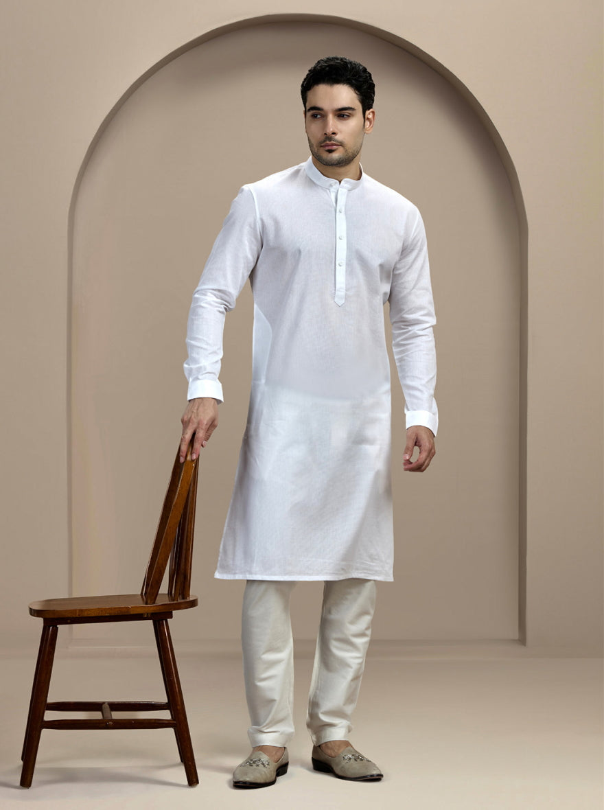 White Self Textured Kurta | The Kurta Company