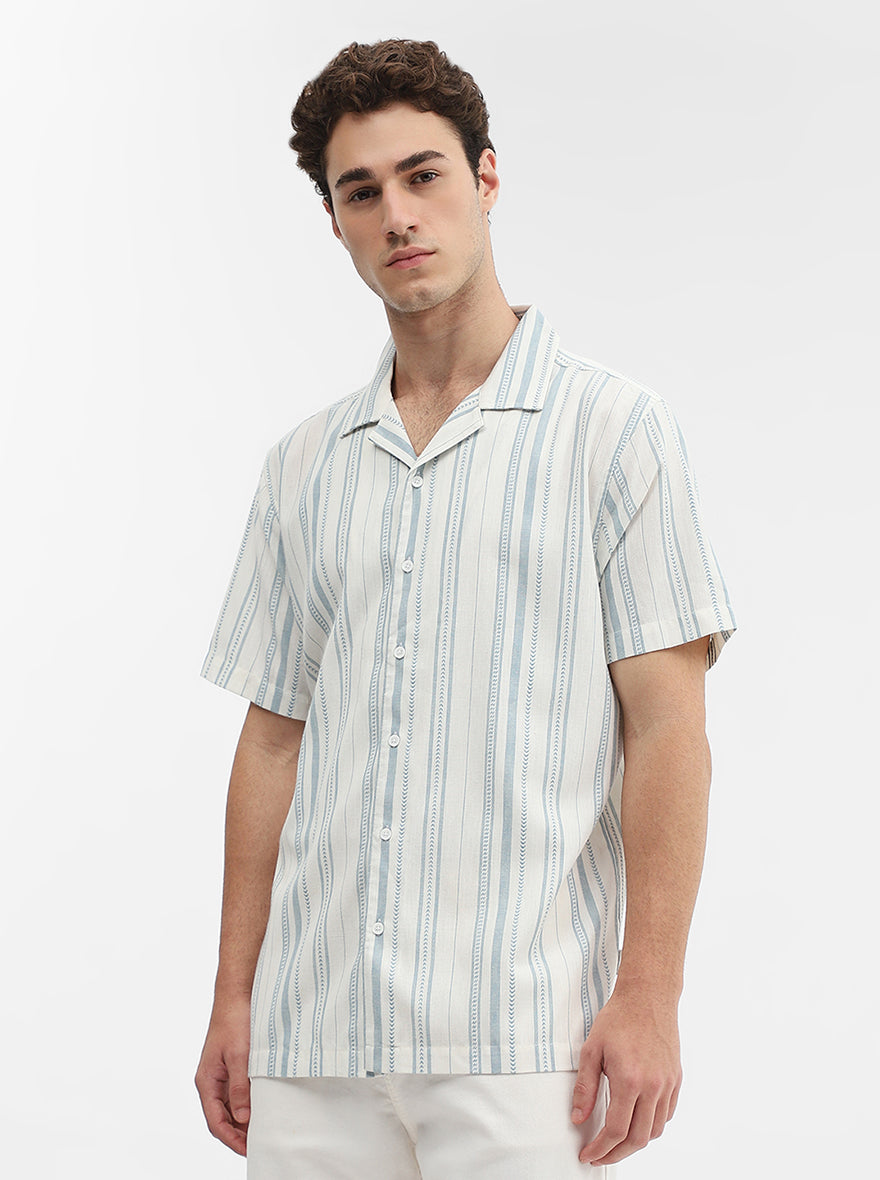 Blue Striped Slim Fit Casual Shirt | Greenfibre