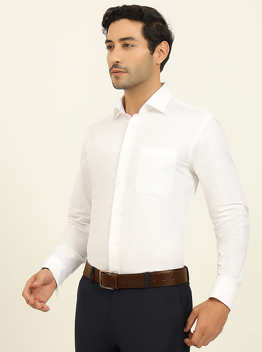 White Solid Slim Fit Formal Shirt | Metal