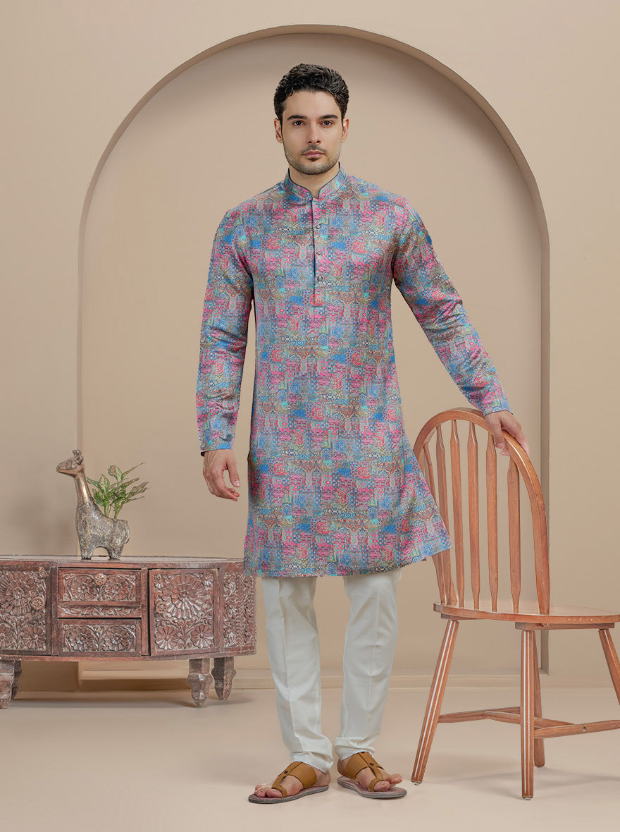 Pink & Blue Printed Kurta Pajama | TULA
