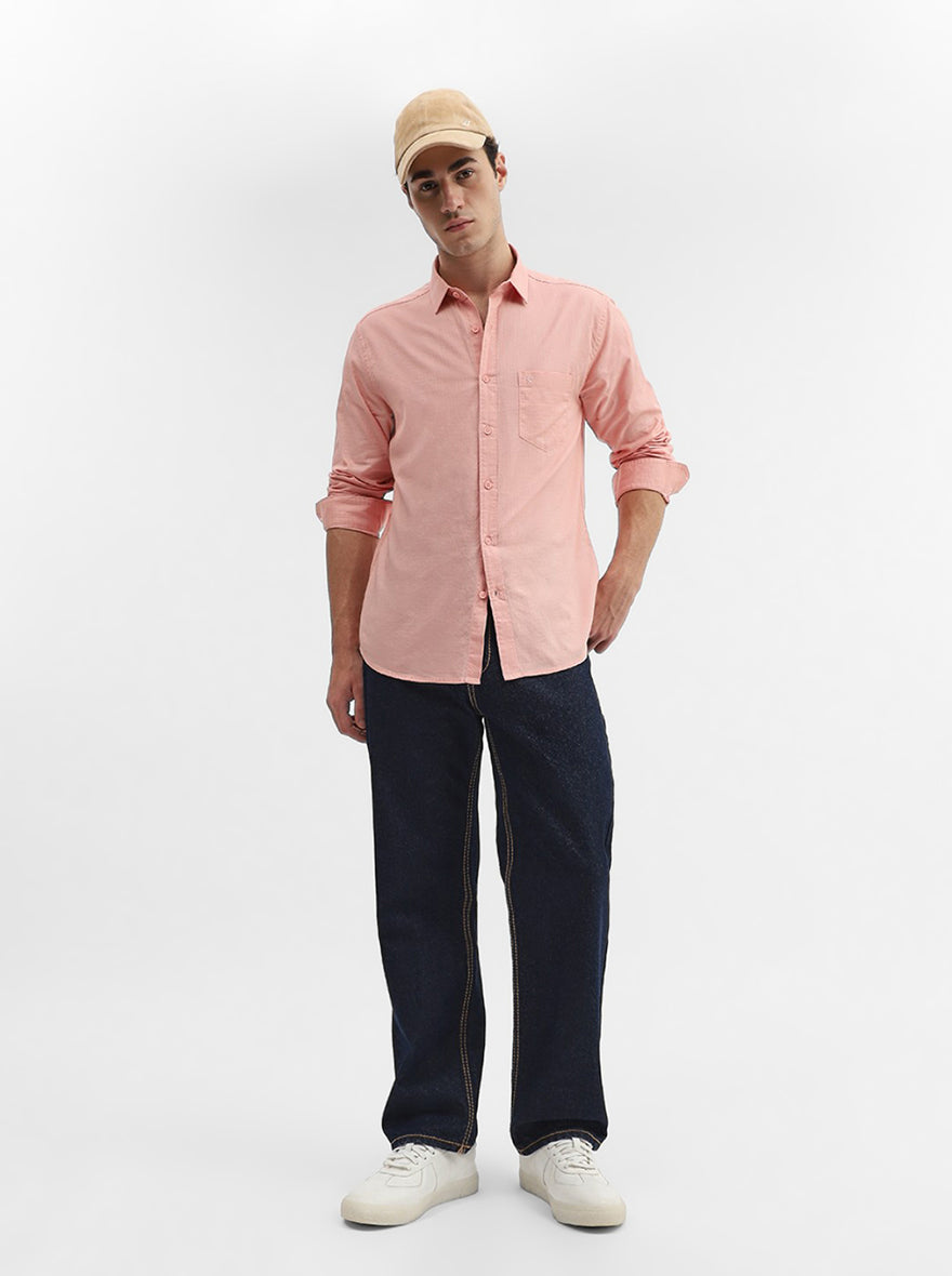 Orange Solid Slim Fit Casual Shirt | Greenfibre