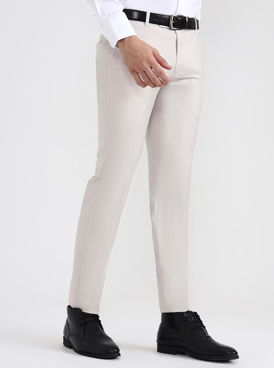 Cream Solid Super Slim Fit Formal Trouser | JB X JB