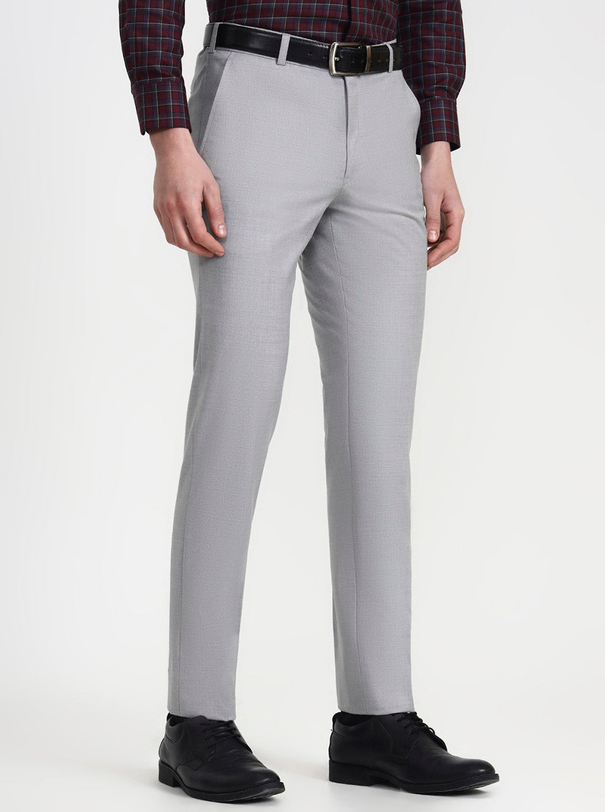 Light Grey Solid Slim Fit Formal Trouser | JadeBlue Super Luxe