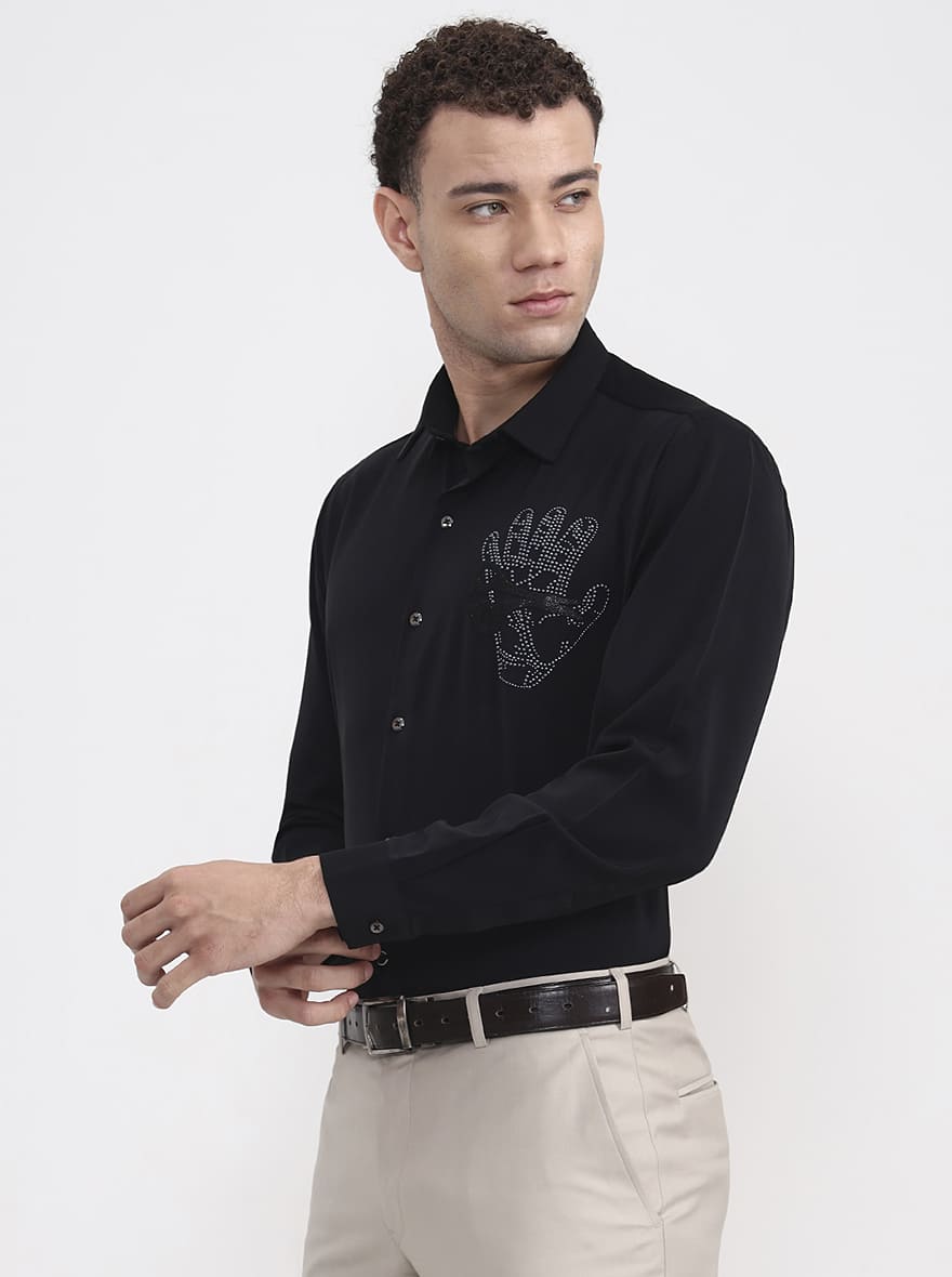 Black Printed Slim Fit Party Wear Shirt | Wyre