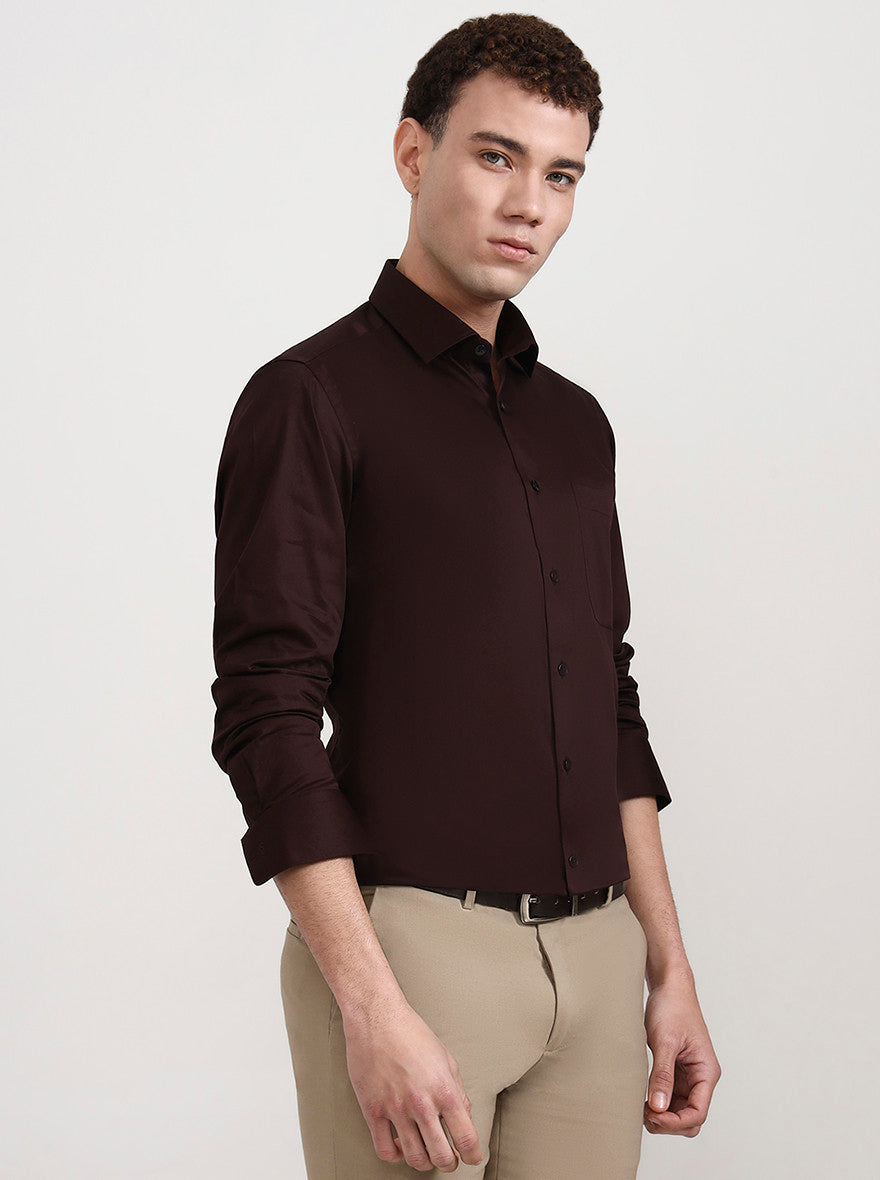 Brown Solid Slim Fit Formal Shirt | Metal