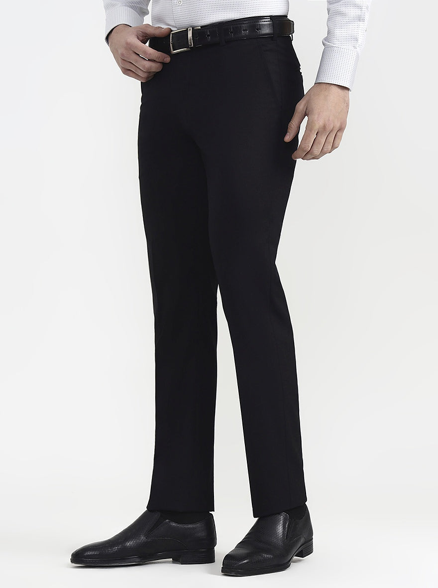 Black Solid Slim Fit Formal Trouser | JadeBlue Super Luxe