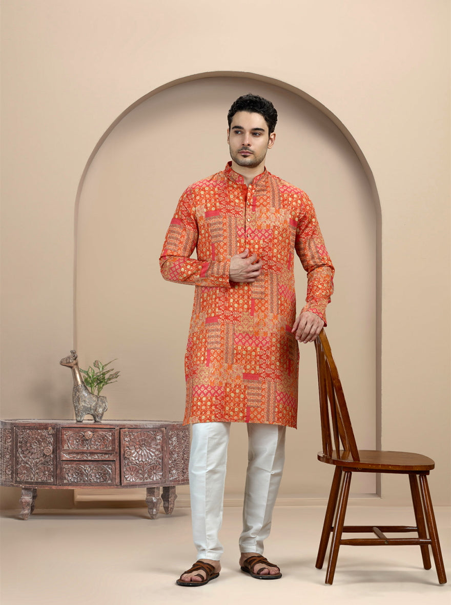 Orange Printed Kurta | The Kurta Company