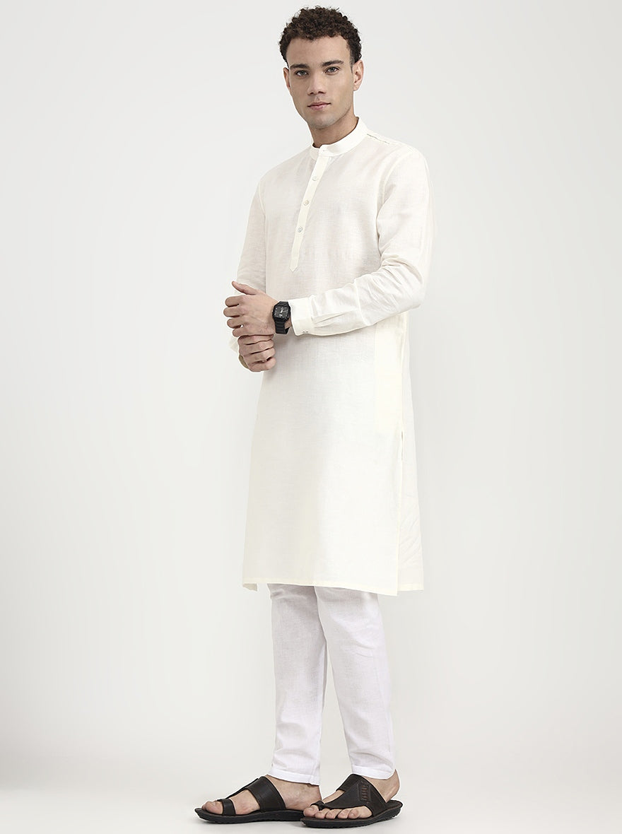 Cream Solid Modi Kurta | JadeBlue