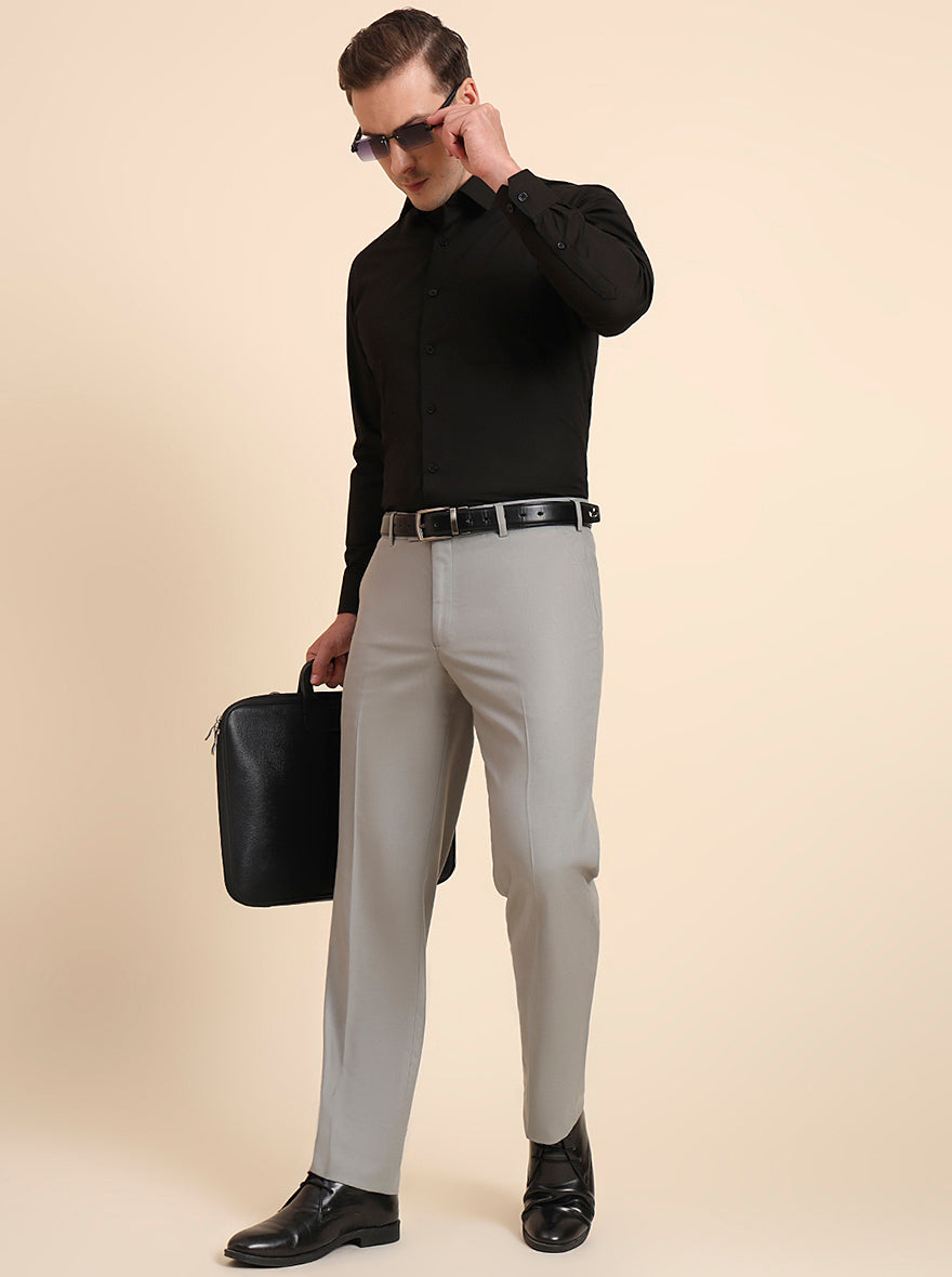 Pista Grey Solid Regular Fit Formal Trouser | JadeBlue