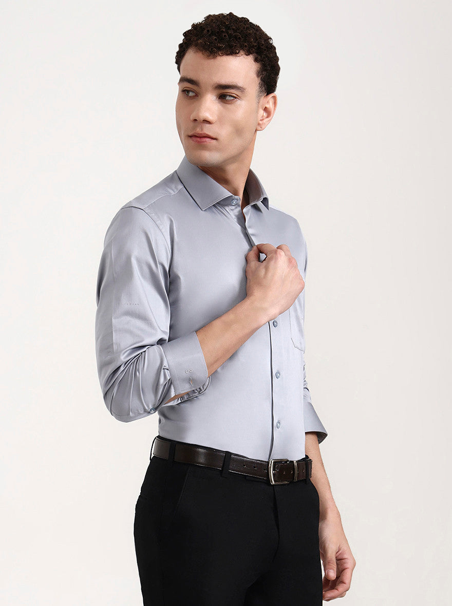 Grey Solid Slim Fit Formal Shirt | Metal