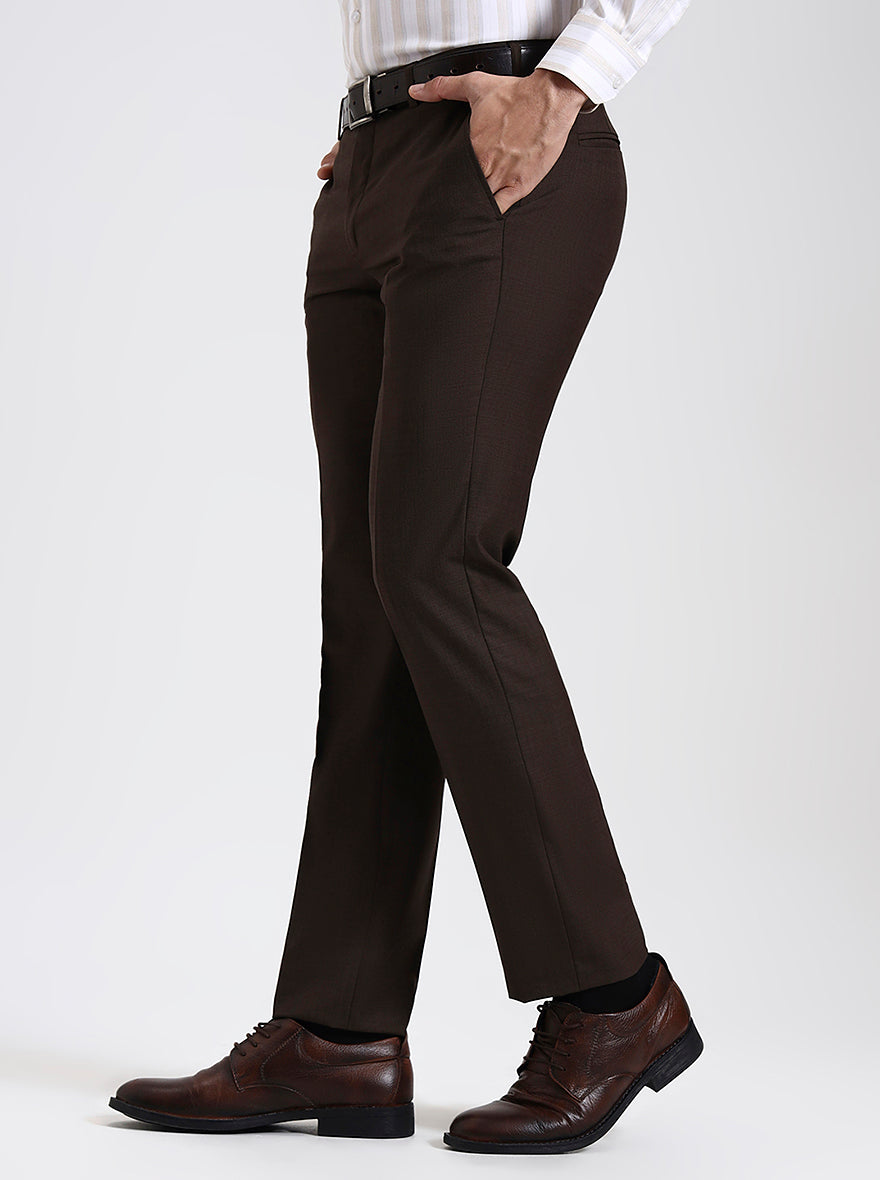 Brown Solid Slim Fit Formal Trouser | JadeBlue Super Luxe