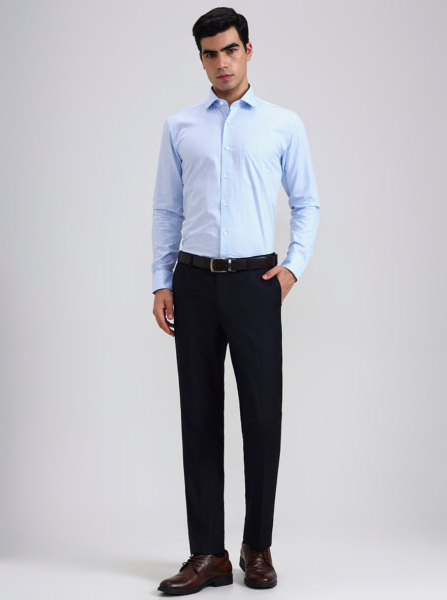 Blue Solid Slim Fit Formal Trouser | Metal