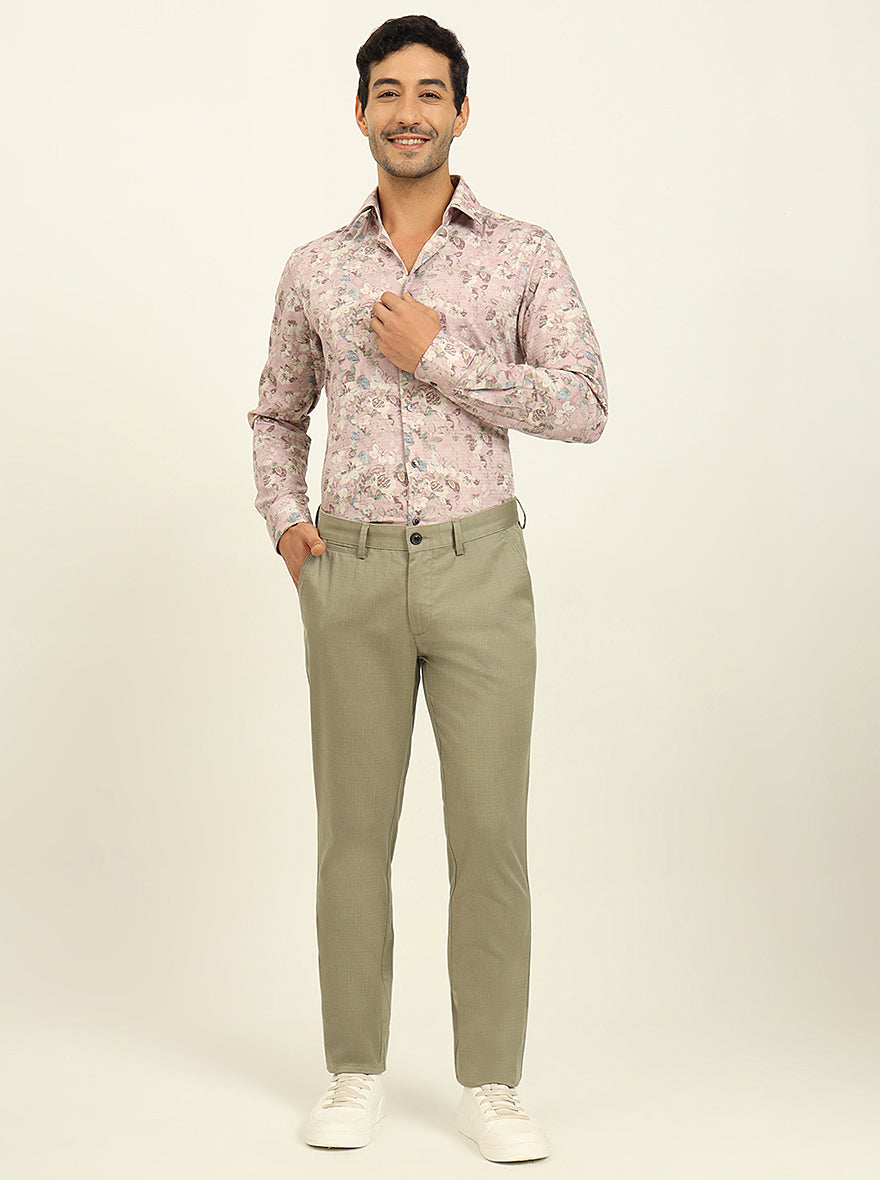 Green Printed Uno Fit Casual Trouser | JadeBlue